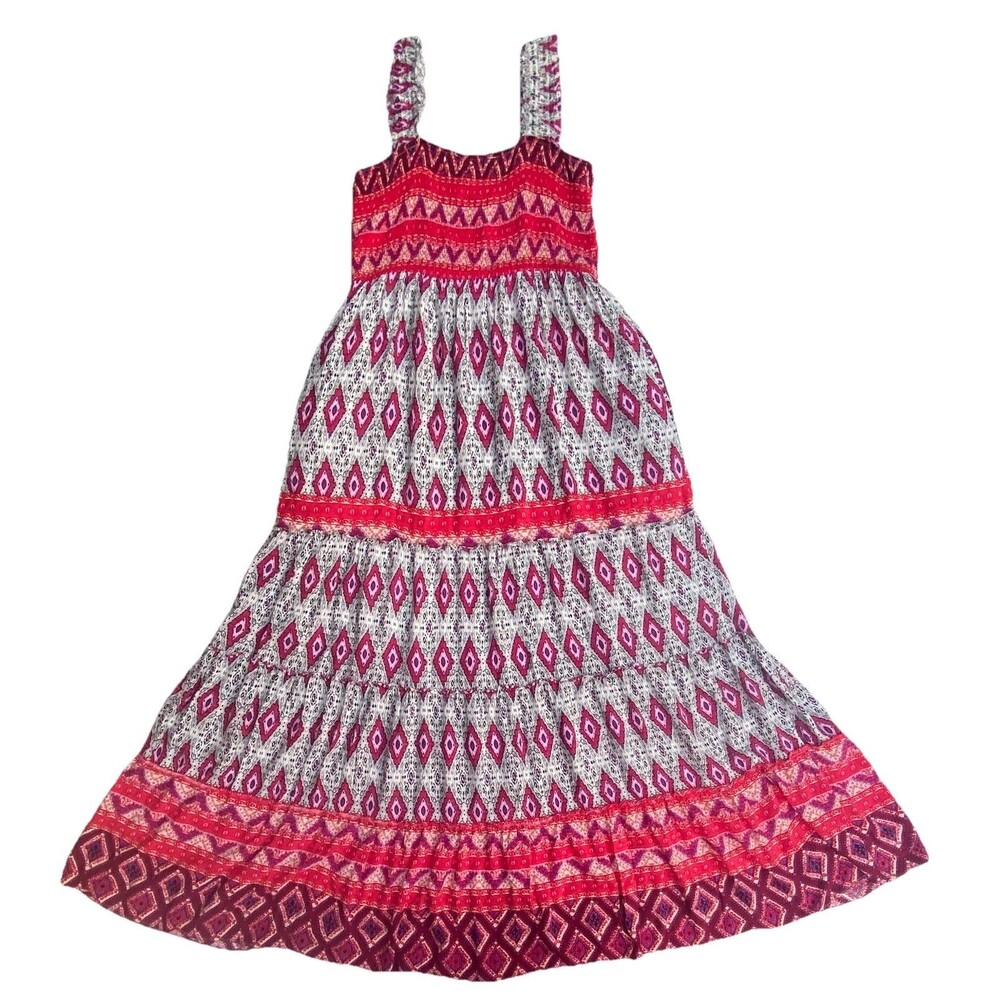Davi & Dani Maxi Dress Womens M Boho Smocked Tiered Lined Pockets 49” - Picture 6 of 9